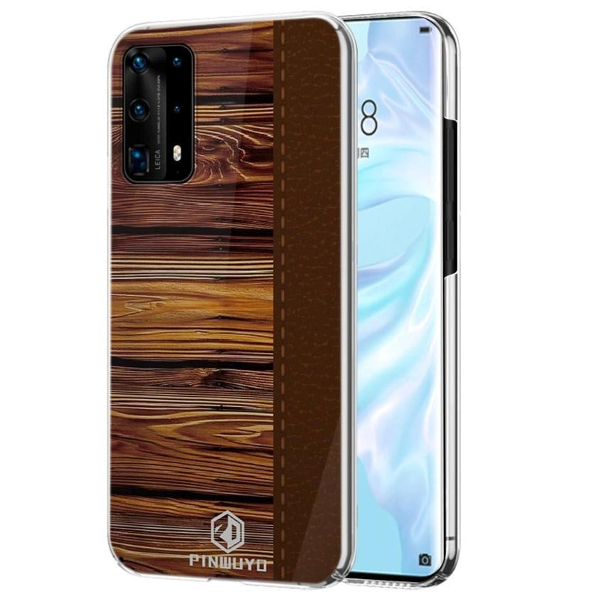 Huawei P40 Pro Pinwuyo Wood Grain Style Cover - Brun