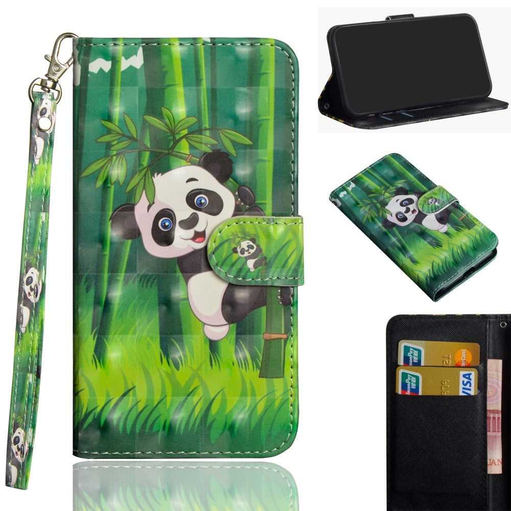 Huawei P40 Lite Light Spot Læder Cover m. Kortholder & Strop - Panda