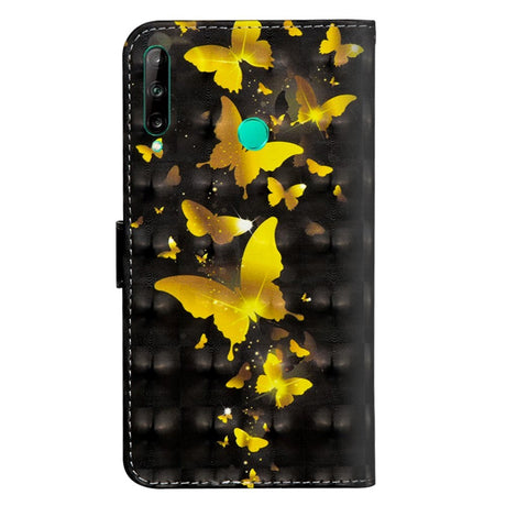 Huawei P40 Lite E Light Spot Læder Cover m. Pung & Strop - Guld Sommerfugle