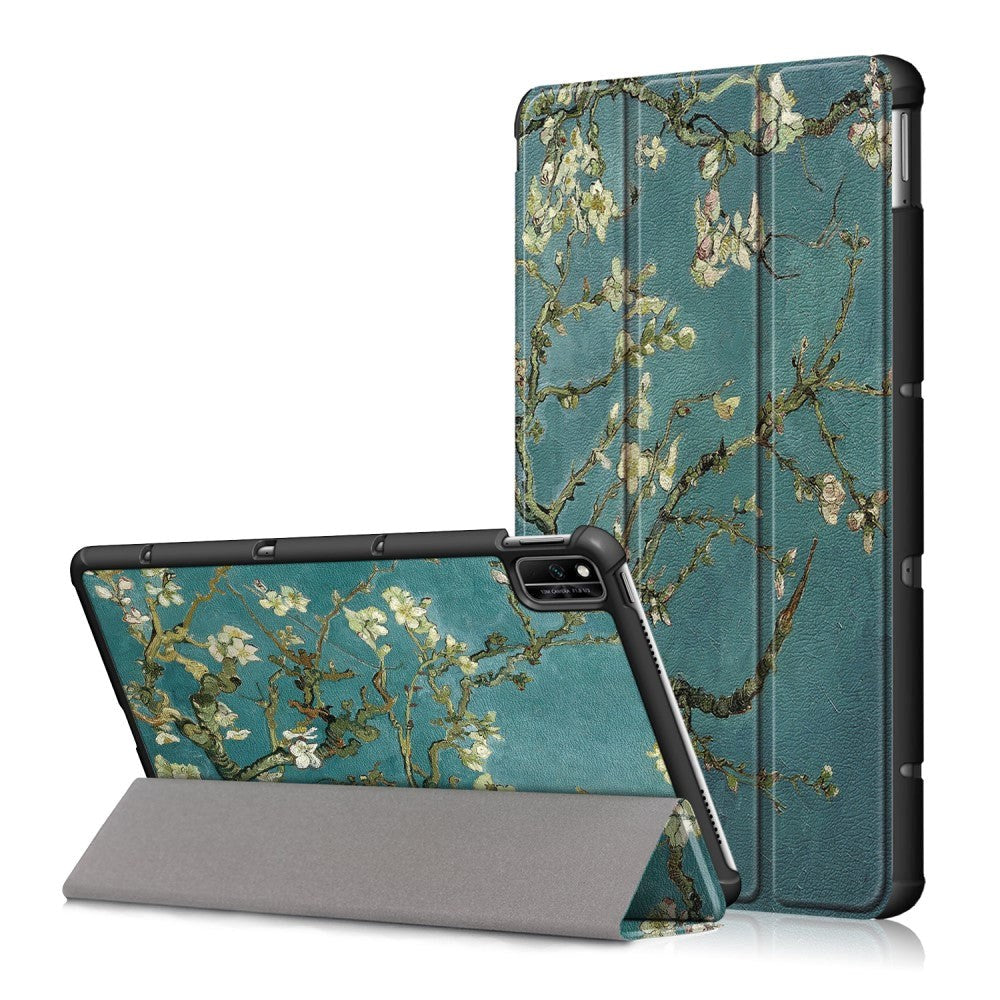 Huawei MatePad 10.4" Læder Flip Cover - Hvide Blomster