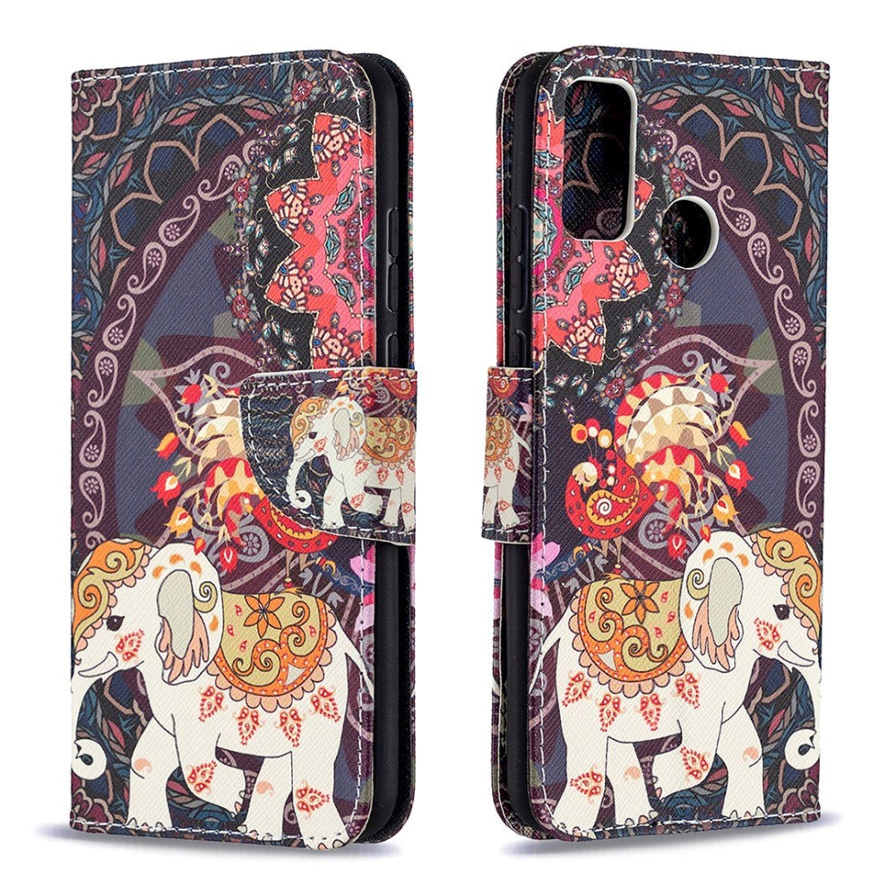 Huawei Honor 9X Lite Læder Cover m. Pung - Tribal Elefant