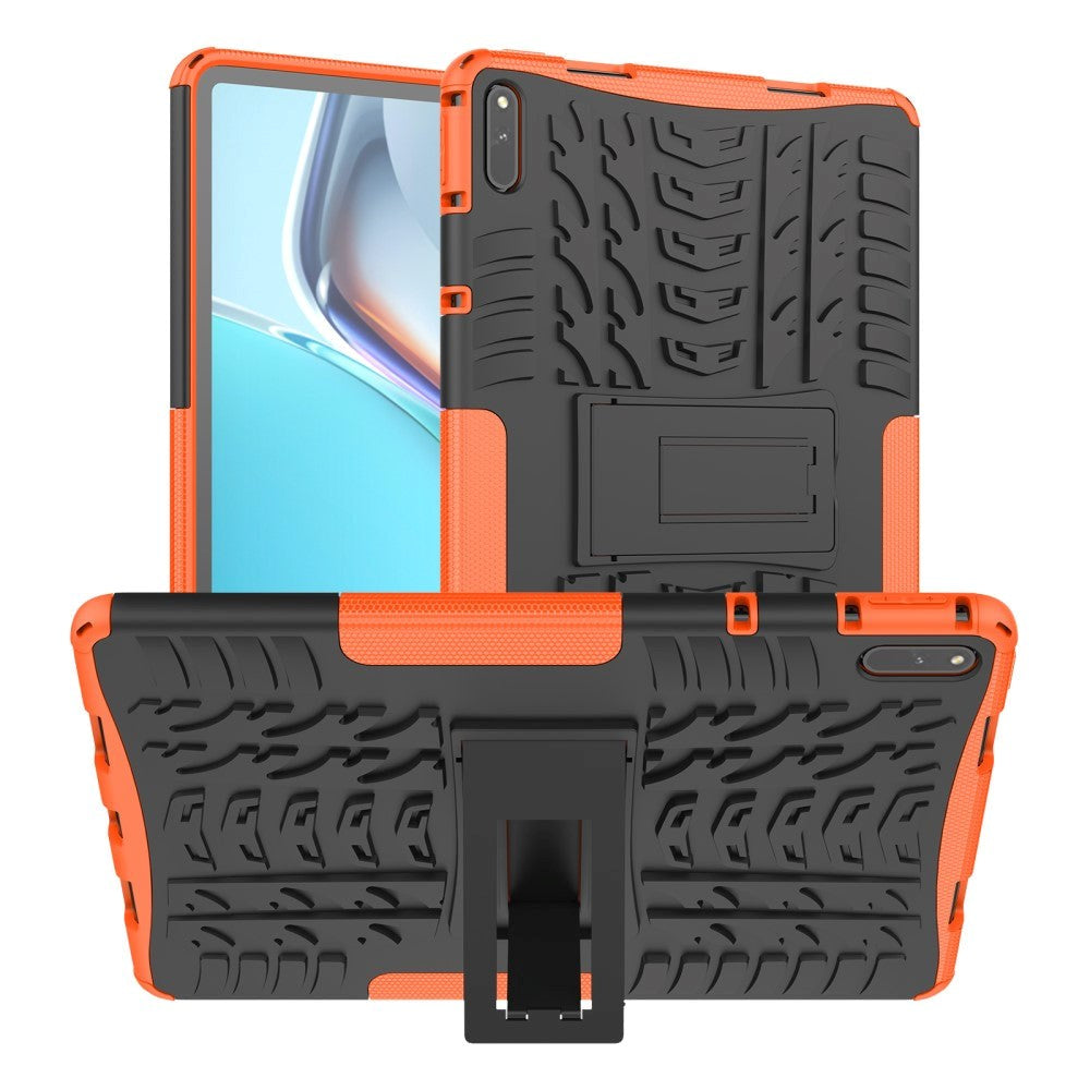 Huawei MatePad 11 Håndværker Bagside Cover m. Dæk Design & Ståfunktion - Sort & Orange