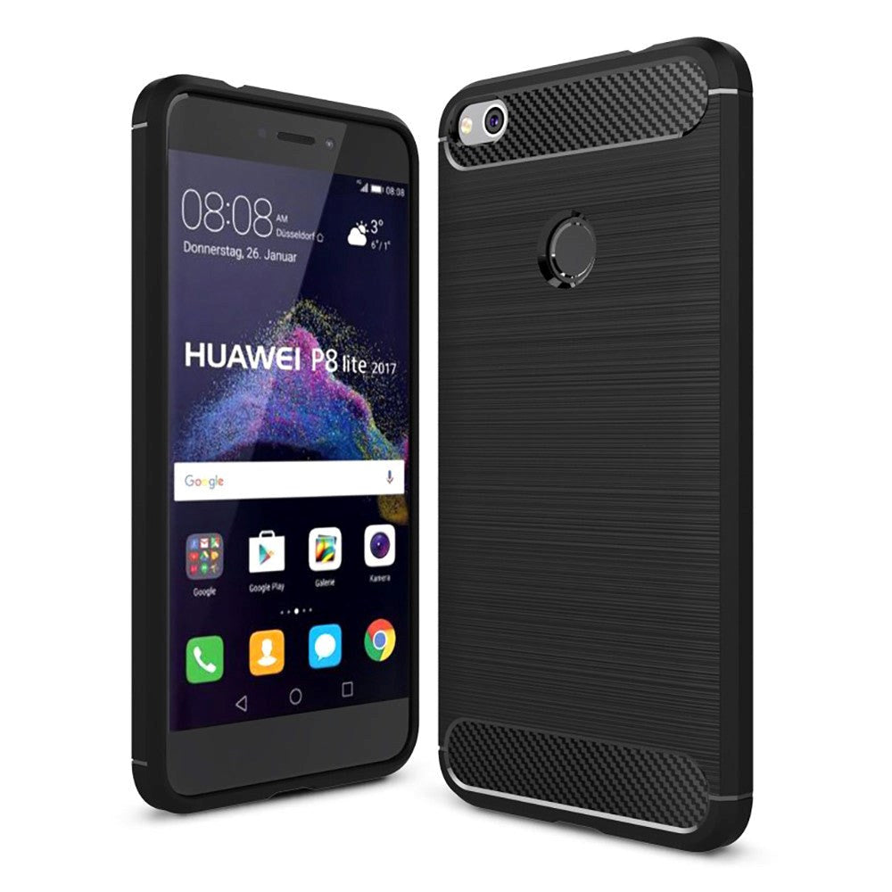 Huawei Honor 8 Lite Brushed Carbon Fibre TPU Plast Cover Sort