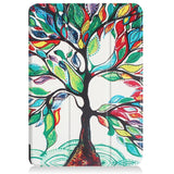 Huawei MediaPad T3 10 9.6" Cover - Tri-Fold Læder Cover "Tree Painting" Hvid / Grøn