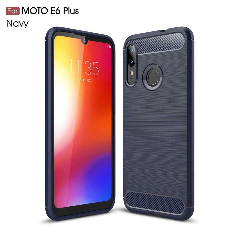 Motorola Moto E6 Plus Carbon Texture Fleksibelt Plastik Cover - Navy