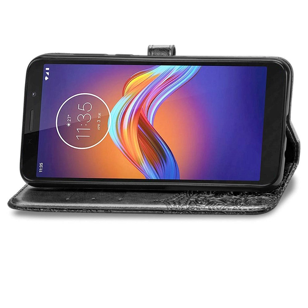 Motorola Moto E6 Play Læder Cover m. Pung Mandala Mønster - Sort