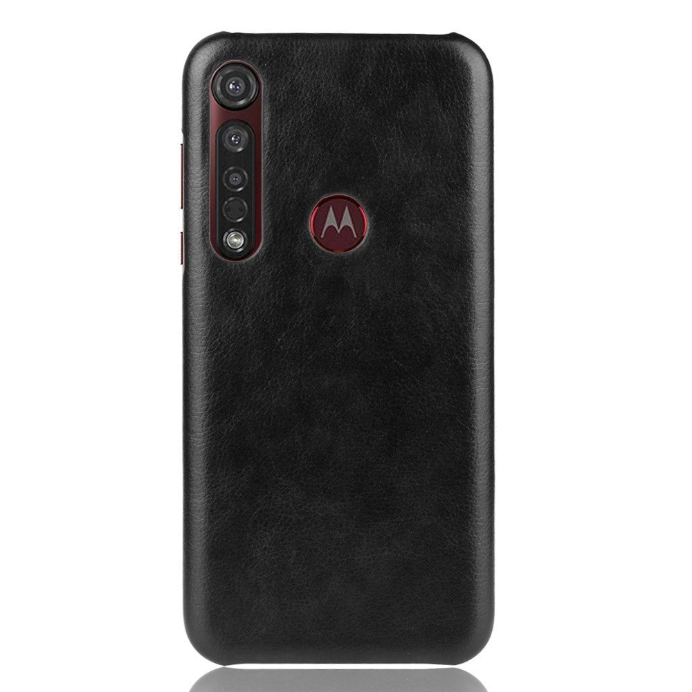 Motorola Moto G8 Plus Litchi Grain Læderbetrukket Plastik Cover - Sort