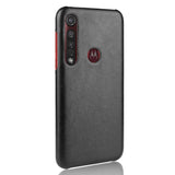 Motorola Moto G8 Plus Litchi Grain Læderbetrukket Plastik Cover - Sort