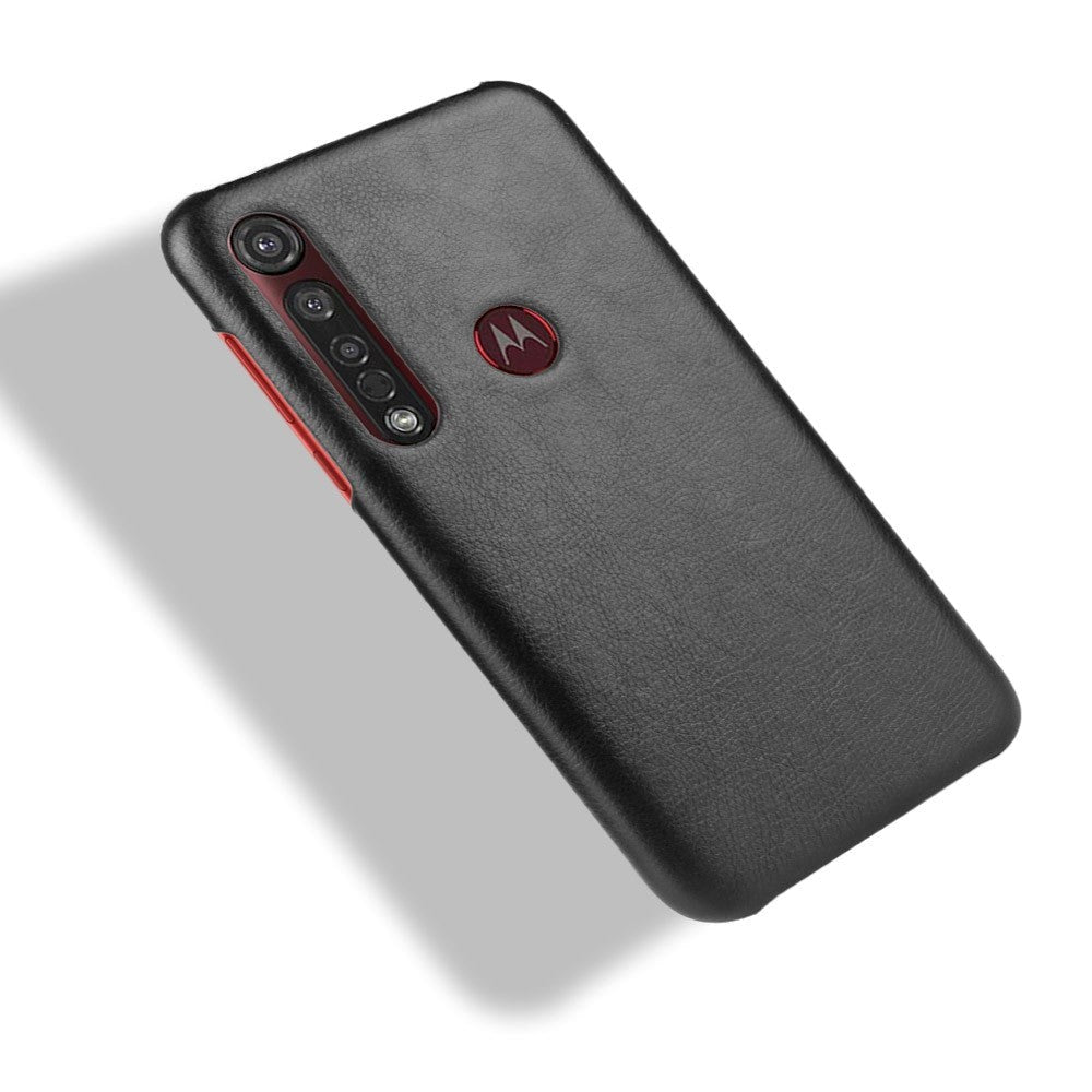 Motorola Moto G8 Plus Litchi Grain Læderbetrukket Plastik Cover - Sort