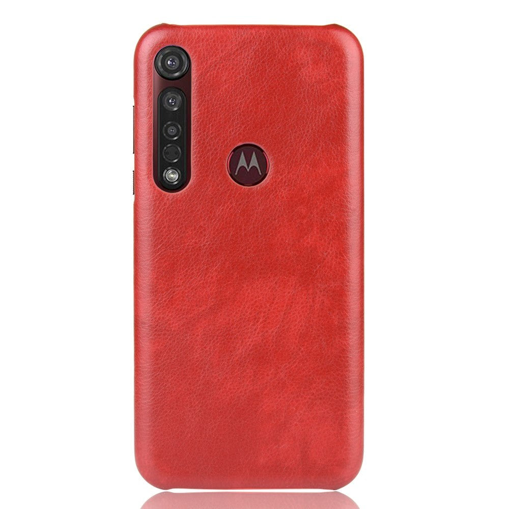 Motorola Moto G8 Plus Litchi Grain Læderbetrukket Plastik Cover - Rød