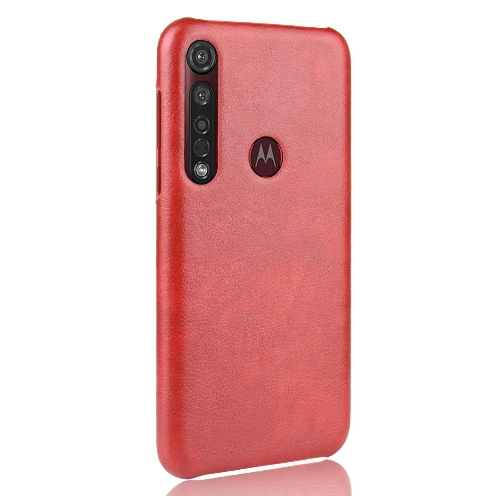 Motorola Moto G8 Plus Litchi Grain Læderbetrukket Plastik Cover - Rød