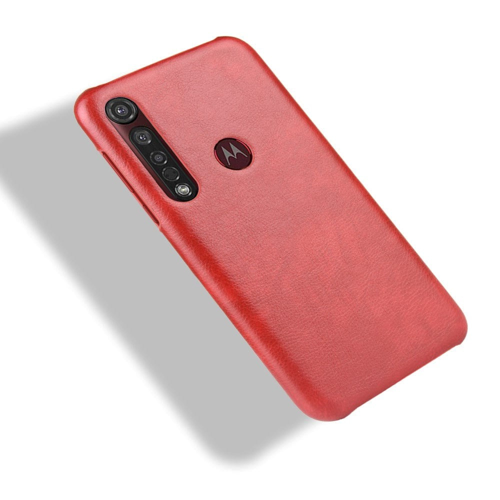 Motorola Moto G8 Plus Litchi Grain Læderbetrukket Plastik Cover - Rød