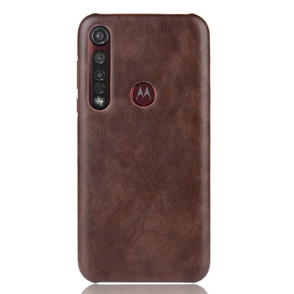 Mototola Moto G8 Plus Litchi Grain Læderbetrukket Plastik Cover - Brun