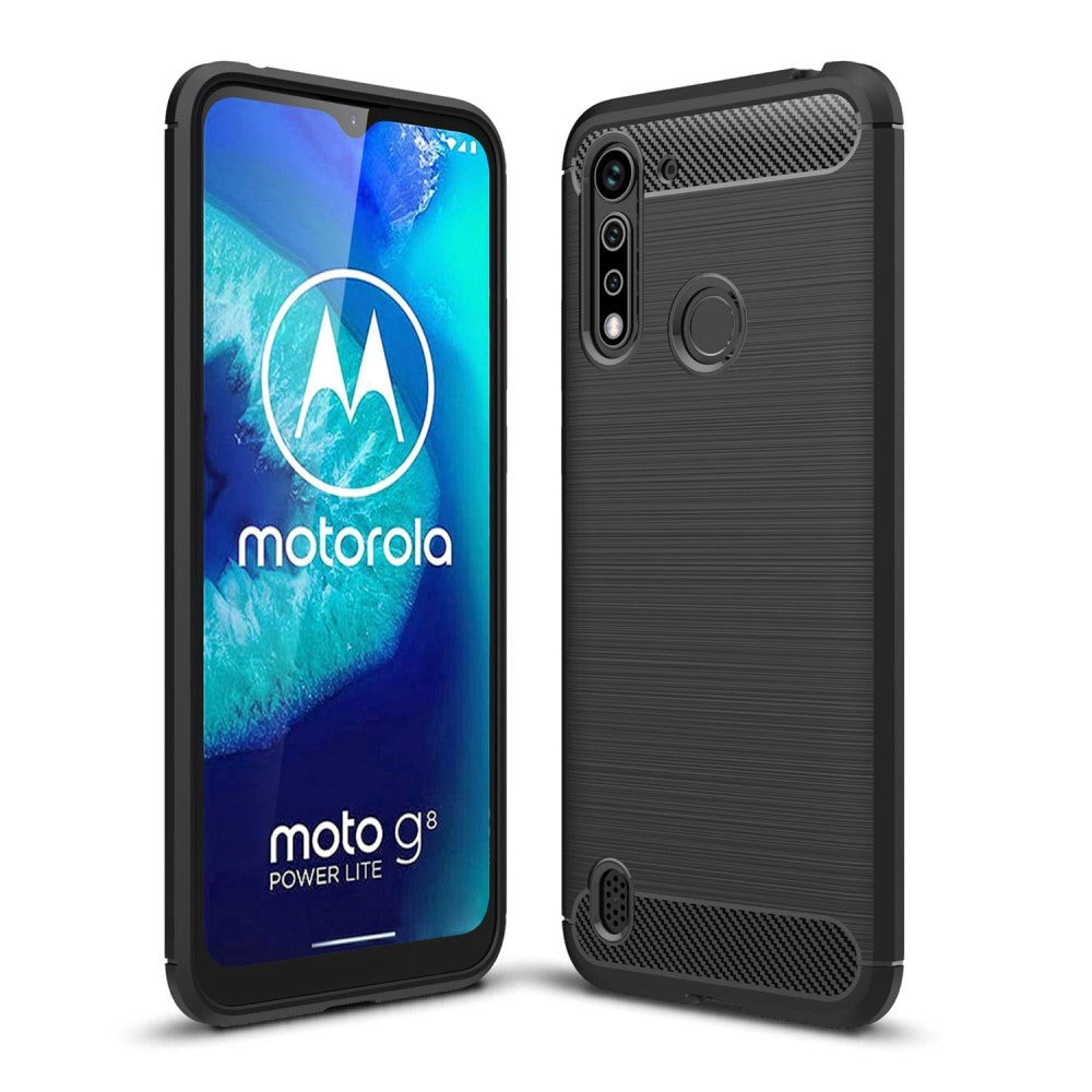 Motorola Moto G8 Power Lite Brushed Carbon Fibre Fleksibelt Plastik Cover - Sort