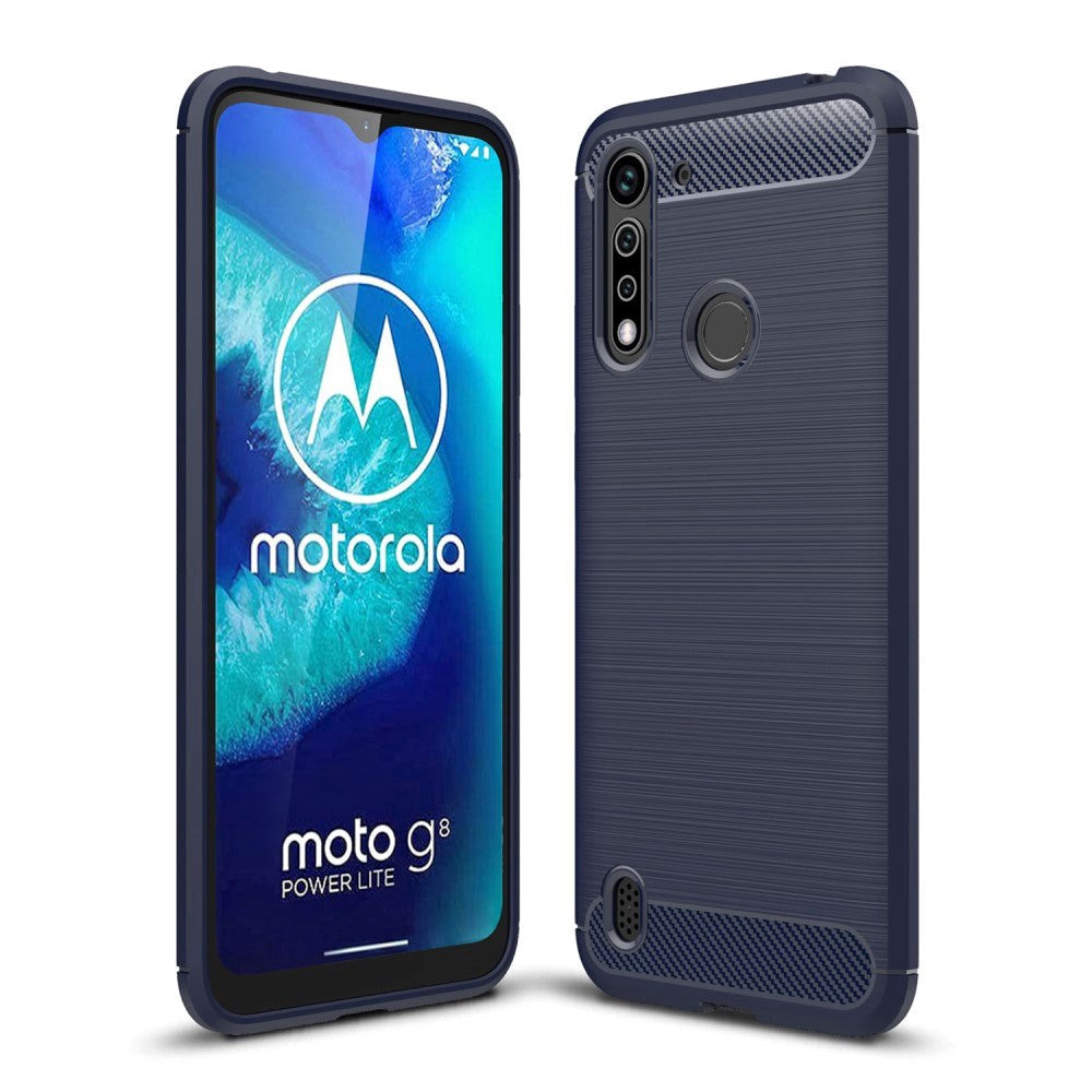 Motorola Moto G8 Power Lite Brushed Carbon Fibre Fleksibelt Plastik Cover - Mørkeblå