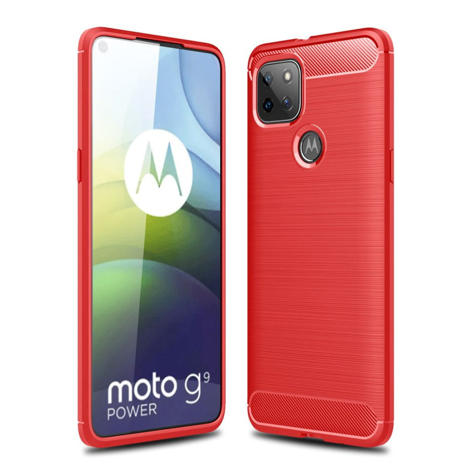 Motorola Moto G9 Power Carbon Fiber Fleksibelt Plastik Cover - Rød