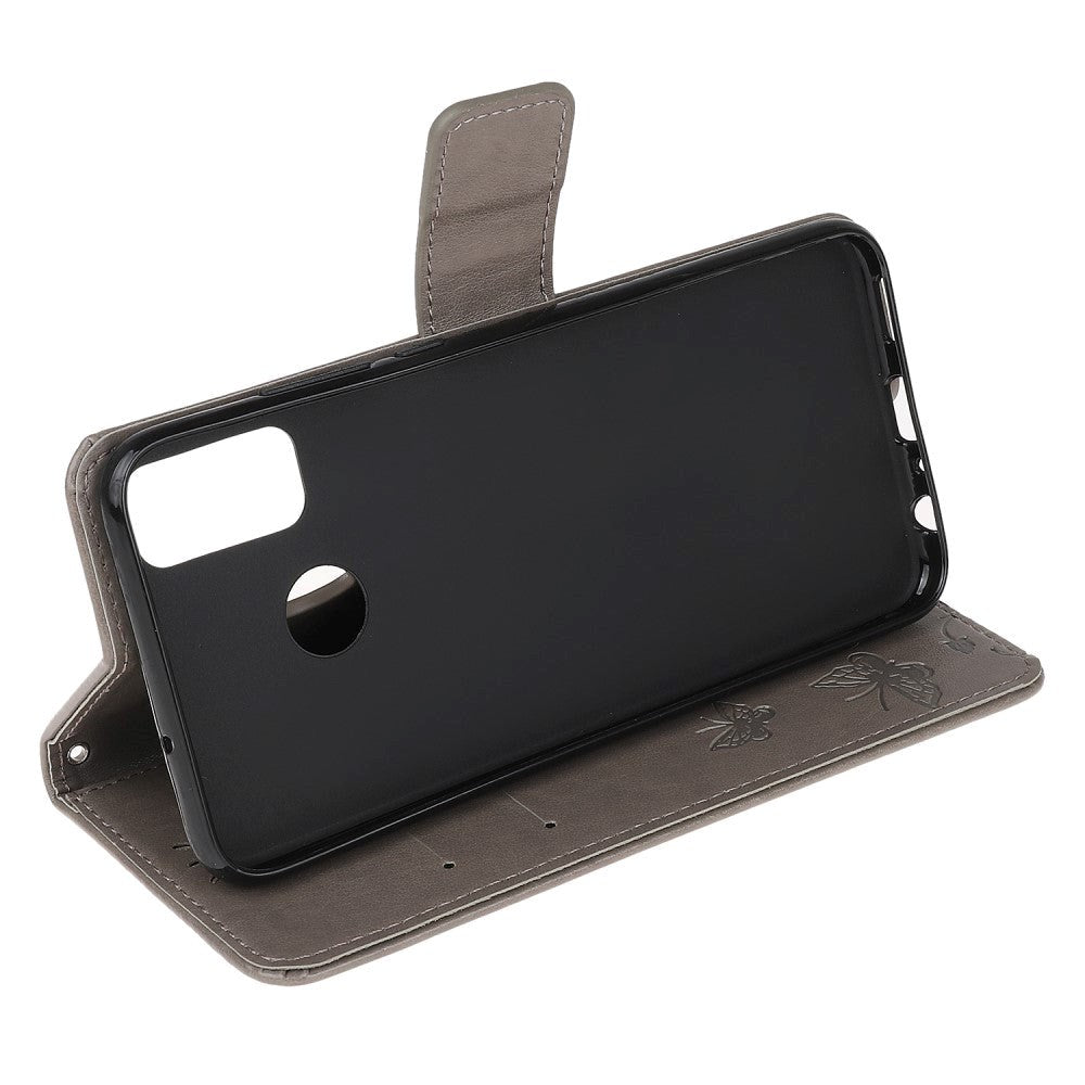 Motorola Moto G60 Flip Cover m. Pung - Blomster & Sommerfugle - Grå