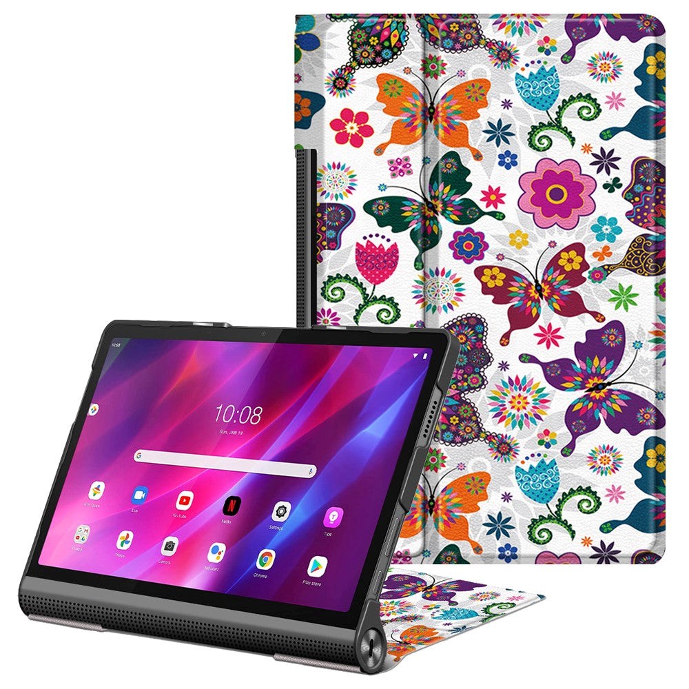 Lenovo Yoga Tab 11 Læder Cover med Ståfunktion - Sommerfugle & Blomster