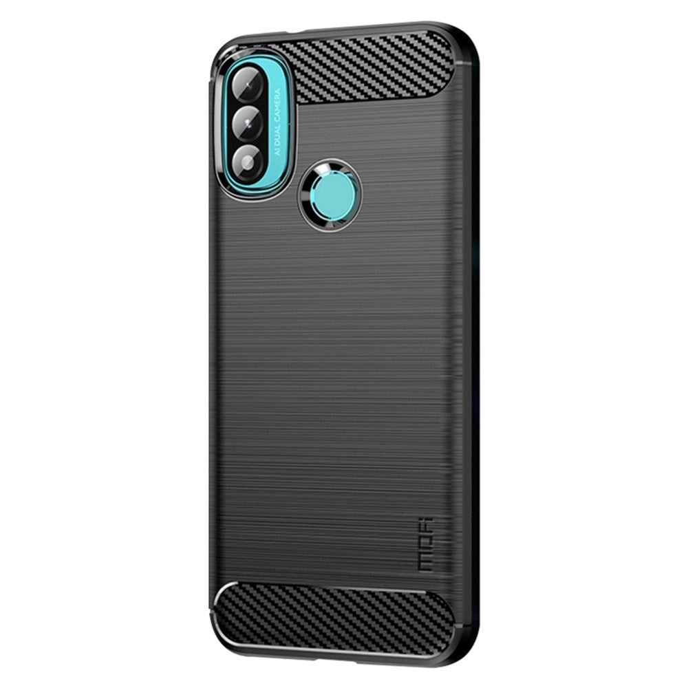 Motorola Moto E40 / E30 / E20 Mofi Brushed Carbon Fiber Fleksibelt Plastik Bagside Cover - Sort