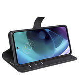 Motorola Moto G51 Læder Flip Cover m. Kortholder - Sort