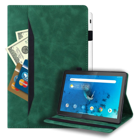 Lenovo Tab M10 FHD REL (TB-X605FC/LC) Læder Flip Cover m. Pen Holder & Kortholder - Grøn