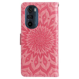 Motorola Edge 30 Pro Læder Mobil Cover m. Pung & Strop - Mandala Print - Lyserød