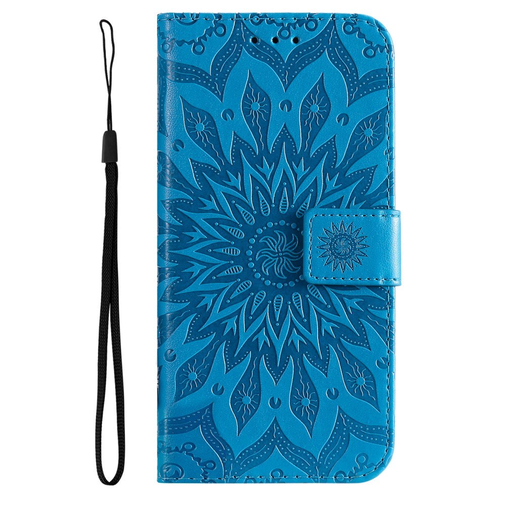 Motorola Edge 30 Pro Læder Mobil Cover m. Pung & Strop - Mandala Print - Blå