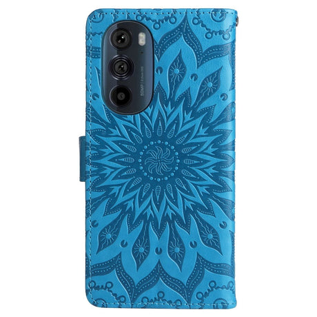 Motorola Edge 30 Pro Læder Mobil Cover m. Pung & Strop - Mandala Print - Blå