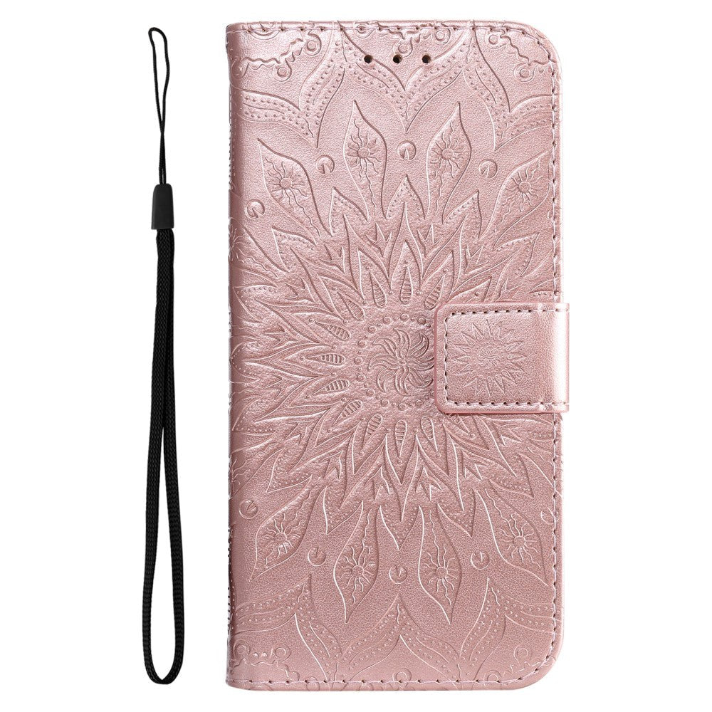 Motorola Edge 30 Pro Læder Mobil Cover m. Pung & Strop - Mandala Print - Rose Gold