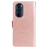 Motorola Edge 30 Pro Læder Mobil Cover m. Pung & Strop - Mandala Print - Rose Gold