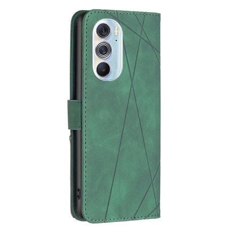 Motorola Edge 30 Pro Flip Læder Cover m. Pung - Geometriske Linjer - Grøn