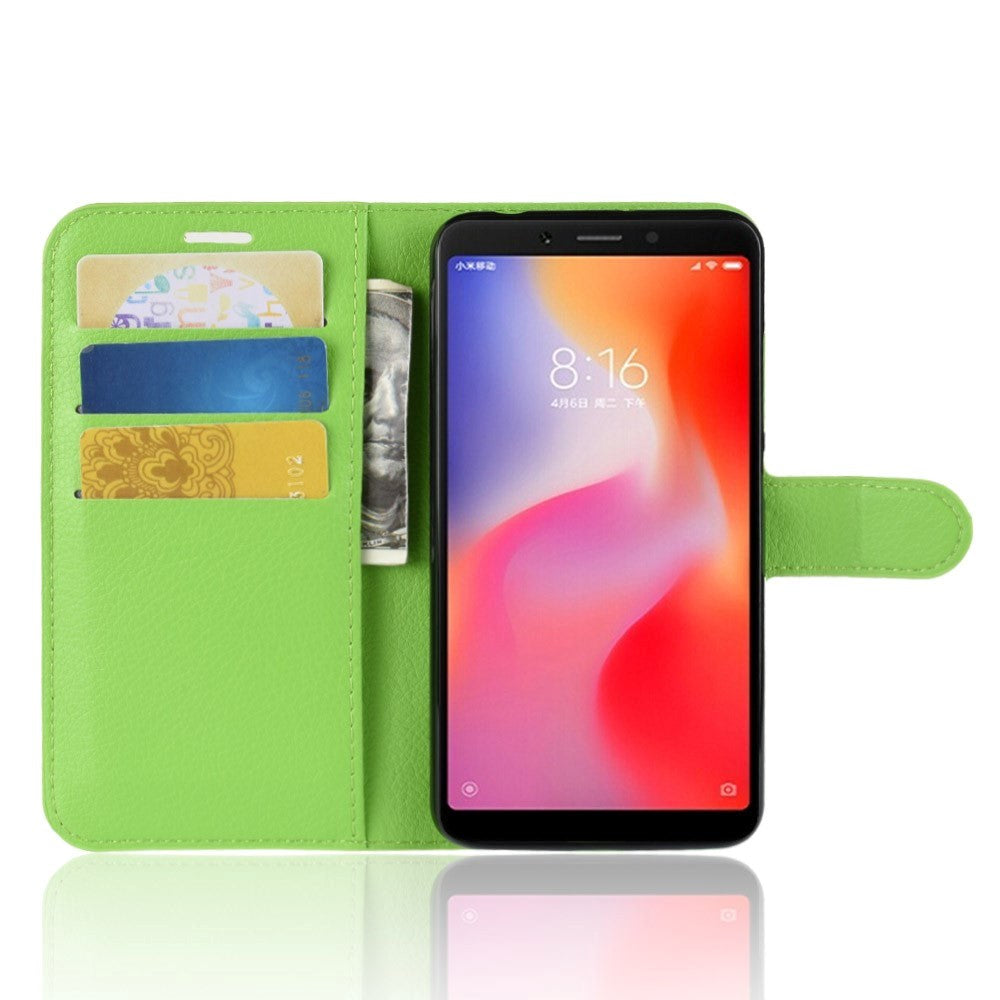 Xiaomi Redmi 6 Litchi Texture Leather Stand Cover m. Pung Grøn