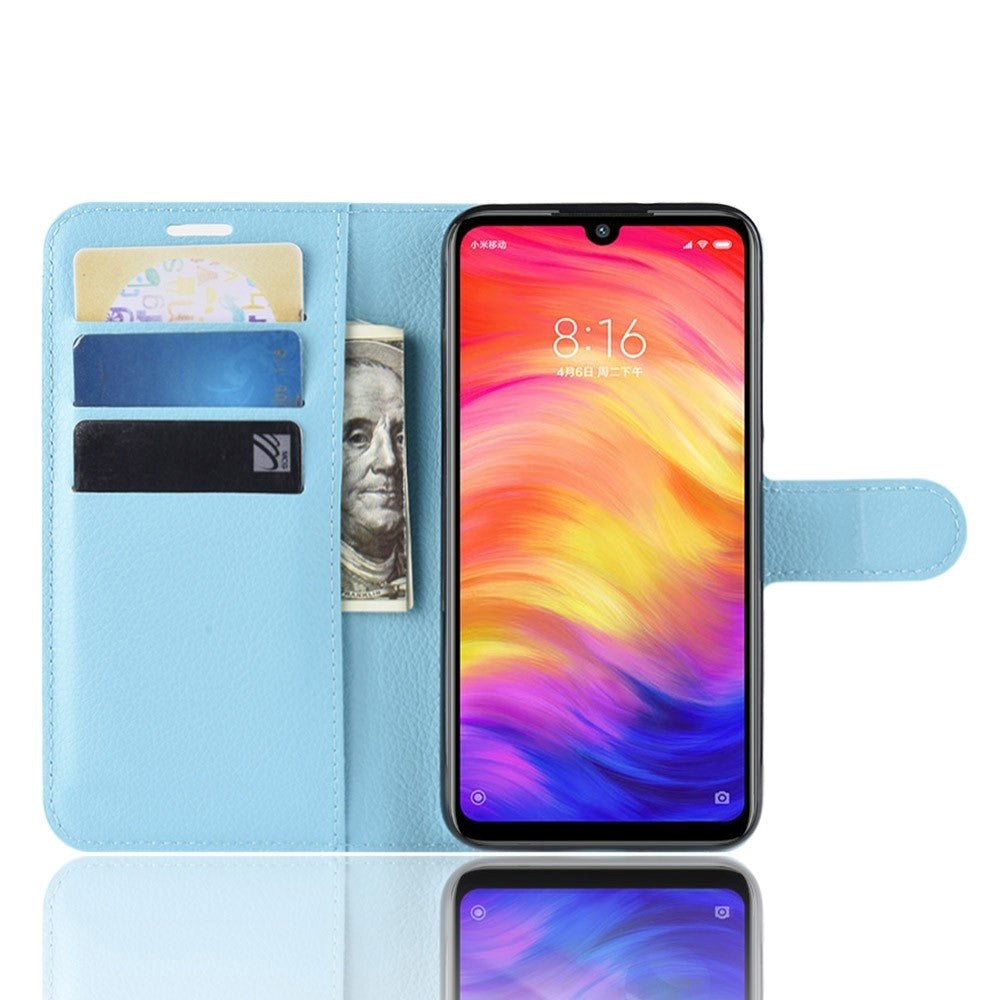 Xiaomi Redmi Note 7 / 7 Pro Litchi Læder Cover m. Kortholder - Blå