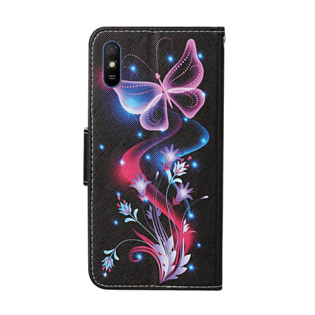 Xiaomi Redmi 9A / 9AT Imiteret Læder Flip Cover m. Pung - Sommerfugle