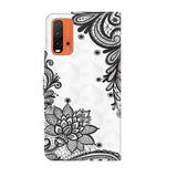 Xiaomi Redmi 9T Læder Flip Cover m. Pung & Print - Sort Blomst