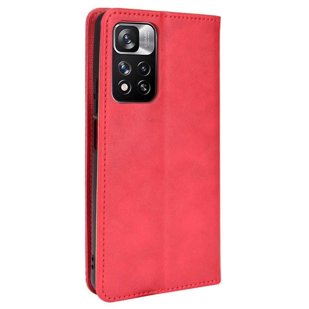 Xiaomi Redmi Note 11 Pro+ (Plus) Vintage Flip Cover M. Pung - Imiteret Læder - Rød