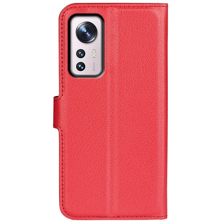 Xiaomi 12 Pro Litchi imiteret Læder Cover m. Pung - Rød