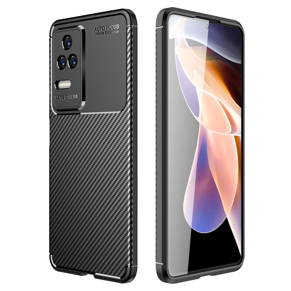 Xiaomi Poco F4 Brushed Carbon Bagside Cover - Sort