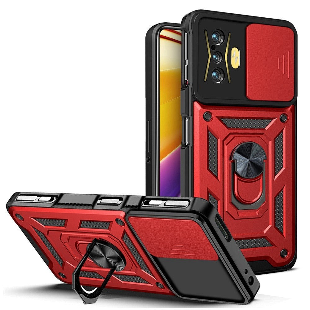 Xiaomi Poco F4 GT Håndværker Bagside Cover m. Magnetisk Kickstand & Cam Slider - Rød