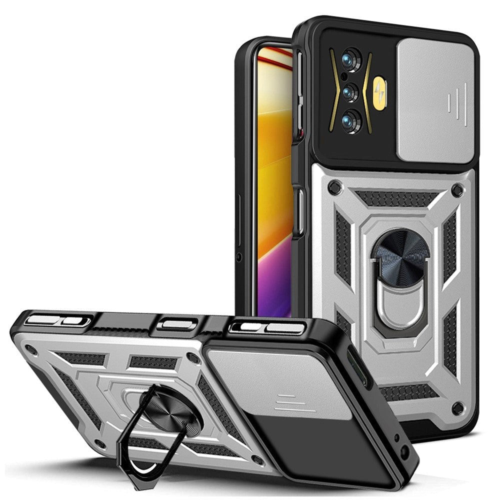 Xiaomi Poco F4 GT Håndværker Bagside Cover m. Magnetisk Kickstand & Cam Slider - Sølv