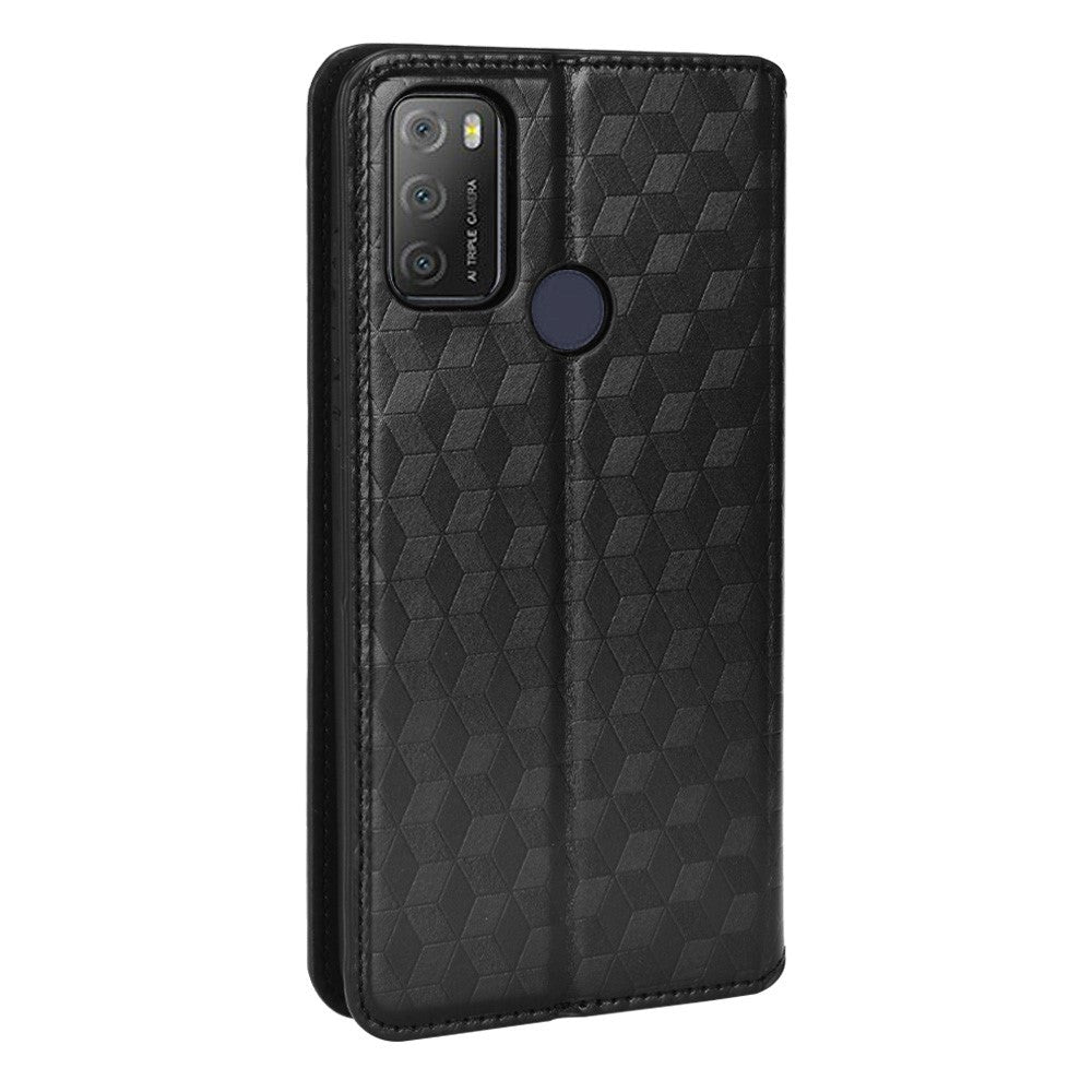 Alcatel 1S (2021) / 3L (2021) PU Læder Flip Cover m. Pung - Rhombus - Sort