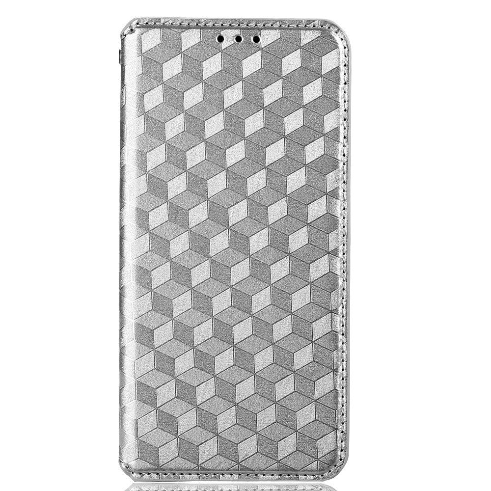 Alcatel 1S (2021) / 3L (2021) PU Læder Flip Cover m. Pung - Rhombus - Sølv