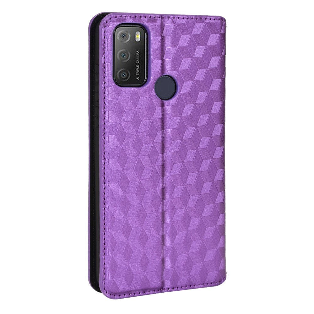 Alcatel 1S (2021) / 3L (2021) PU Læder Flip Cover m. Pung - Rhombus - Lilla