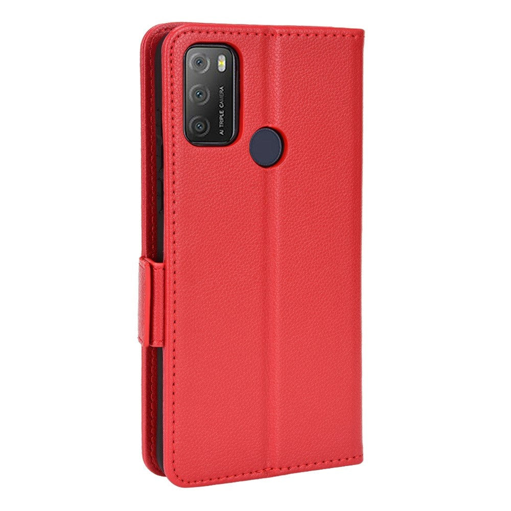 Alcatel 1S (2021) / 3L (2021) PU Litchi Læder Flip Cover m. Pung - Rød