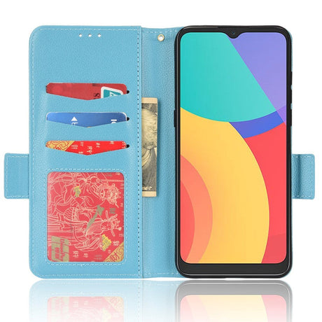 Alcatel 1S (2021) / 3L (2021) PU Litchi Læder Flip Cover m. Pung - Turkis