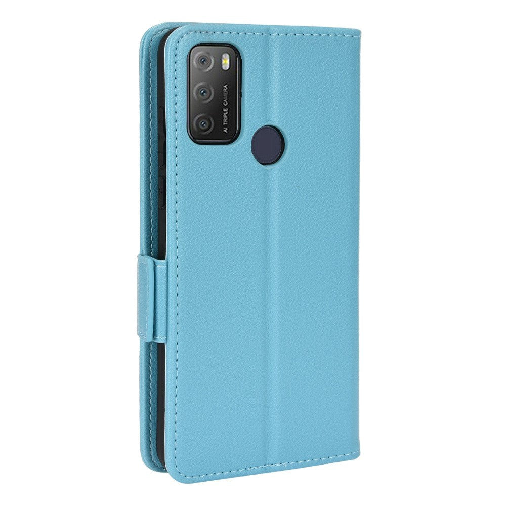 Alcatel 1S (2021) / 3L (2021) PU Litchi Læder Flip Cover m. Pung - Turkis