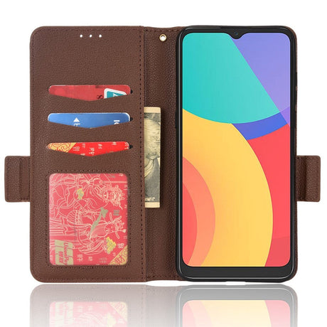 Alcatel 1S (2021) / 3L (2021) PU Litchi Læder Flip Cover m. Pung - Brun