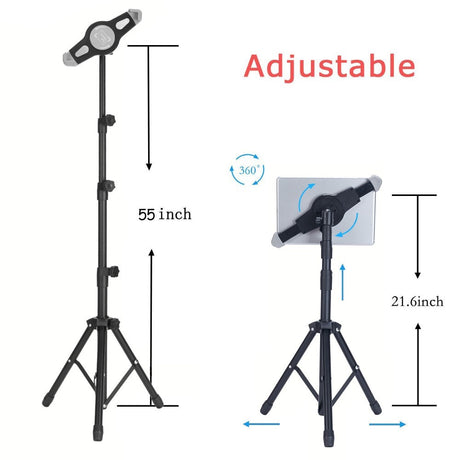 Tablet Tripod Stativ m. Justerbar Tablet Holder - Sort