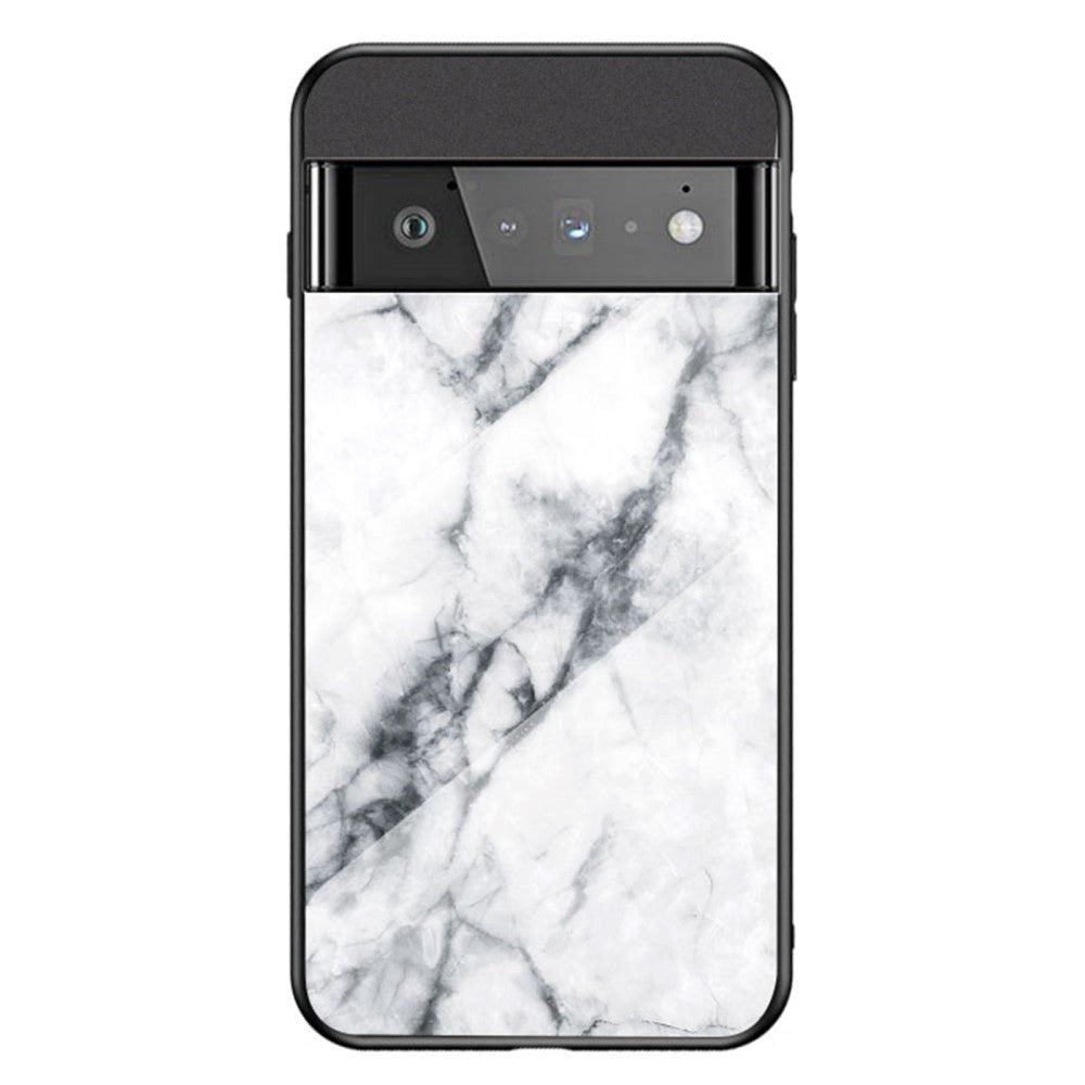 Google Pixel 6 Pro Plastik Bagside Cover m. Glasbagside - Sort & Hvid Marmor