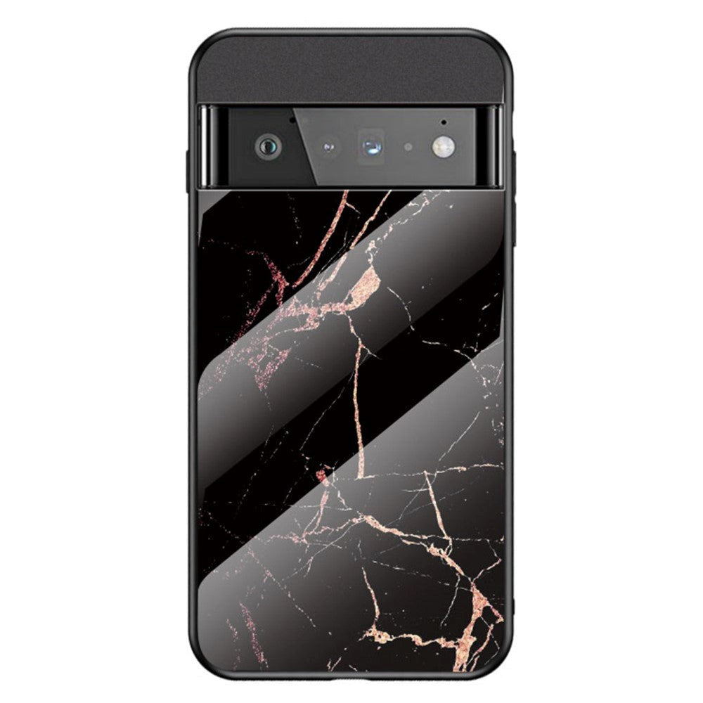 Google Pixel 6 Pro Plastik Bagside Cover m. Glasbagside - Sort & Guld Marmor